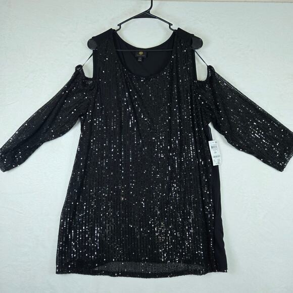 JM Collection Sequin Cold Shoulder Womens Top 3XL 0666 - Picture 2 of 9